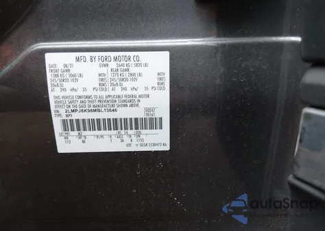 2021 Lincoln Nautilus Reserve z USA, uszkodzony, nr VIN 2LMPJ8K98MBL13646